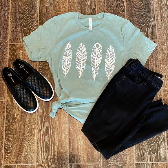 Boho Feathers Tee Shirt | Custom Vinyl Graphic Tee - Picture 2 of 5